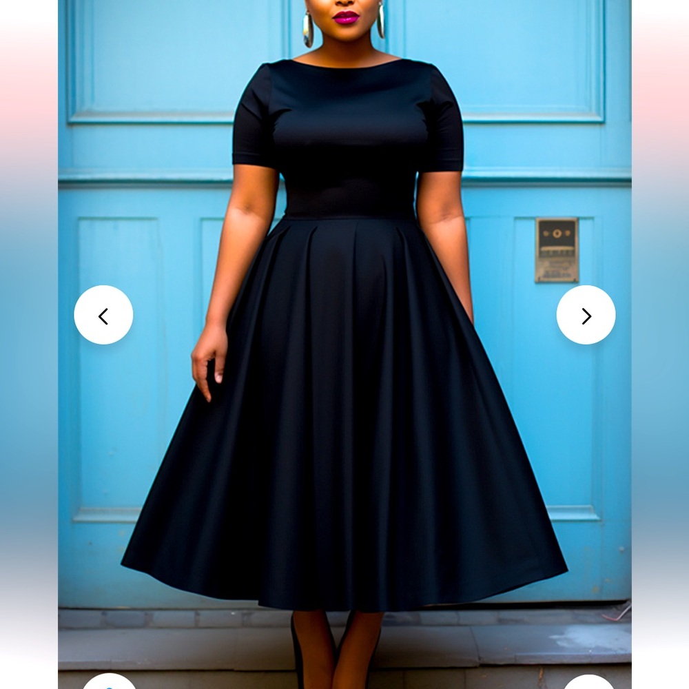 Xpluswear Design Plus Black Round Neck Short Sleeve Midi Dress.  Size 4XL. NWT